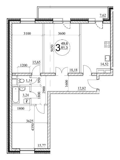 3-комнатная 80.4 м2 в ЖК undefined корпус null этаж 2