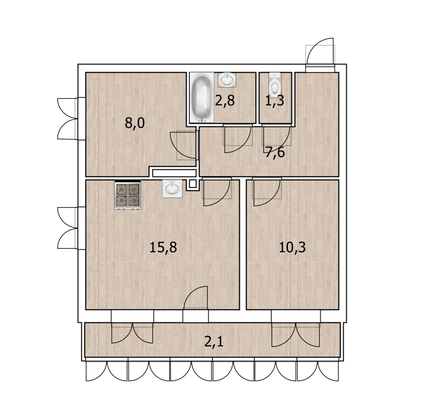 2-комнатная 45.5 м2 в ЖК undefined корпус null этаж 11