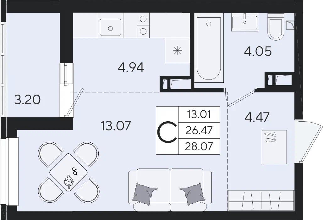 Студия 28.1 м2 в ЖК undefined корпус null этаж 5