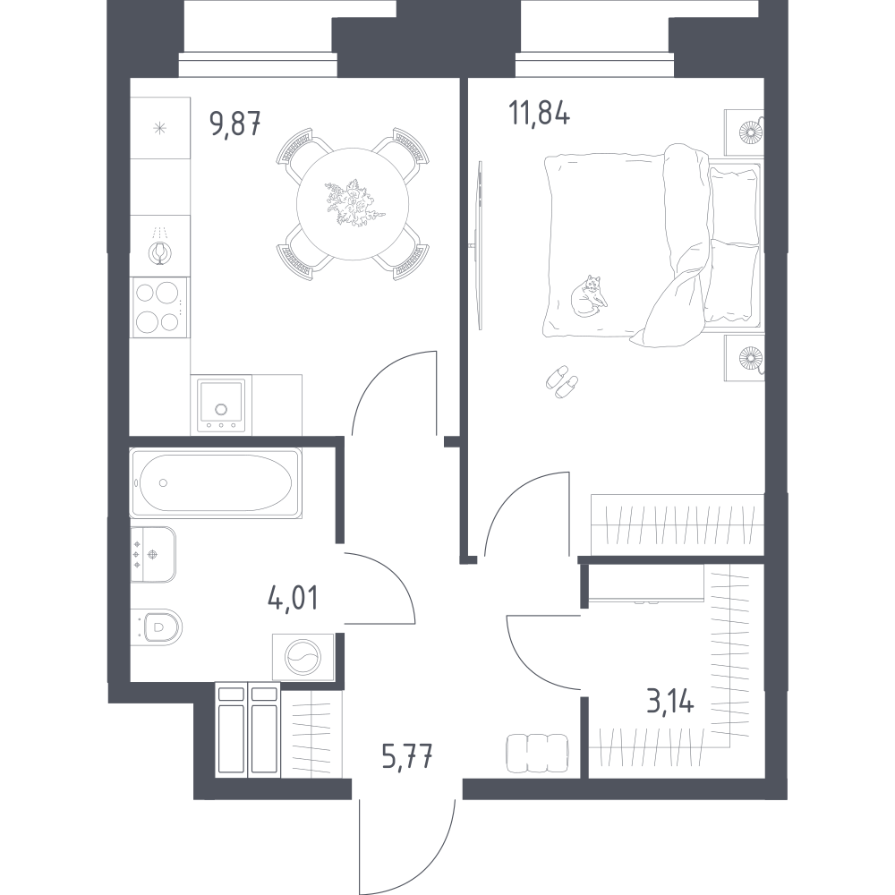 1-комнатная 34 м2 в ЖК Тропарево Парк корпус null этаж 3