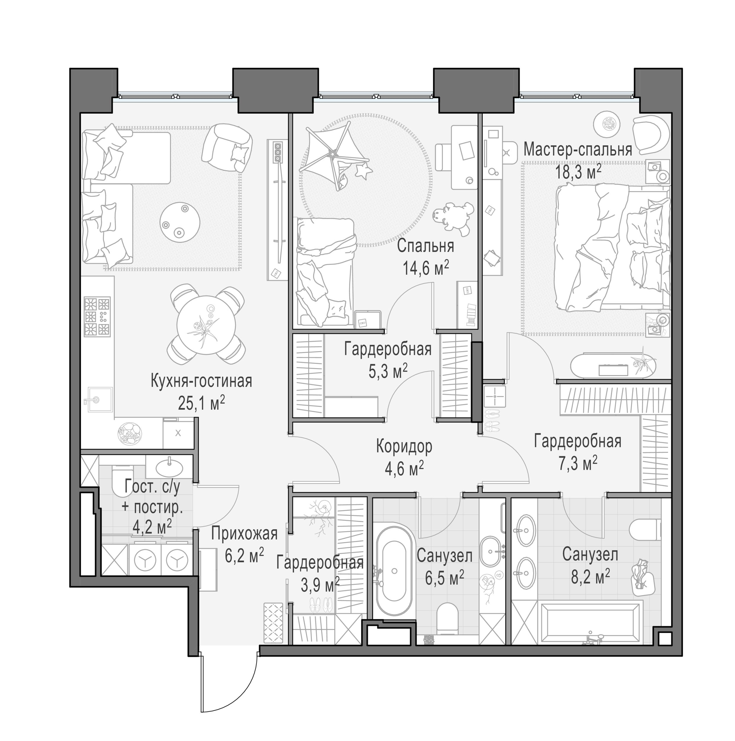 2-комнатная 104 м2 в ЖК Роскошный квартал LIFE TIME корпус null этаж 5