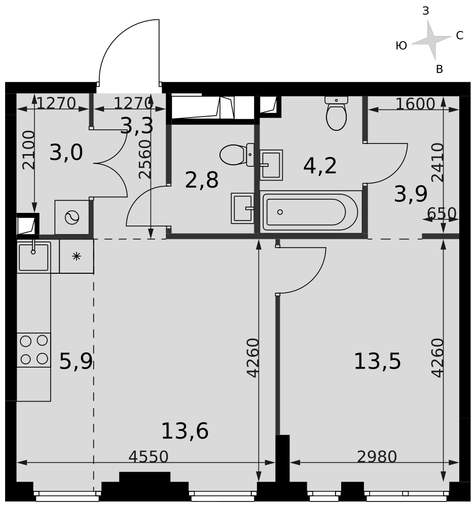 2-комнатная 50 м2 в ЖК Сидней Сити корпус null этаж 20