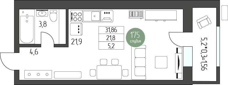 Студия 31 м2 в ЖК Лермонтов корпус null этаж 3