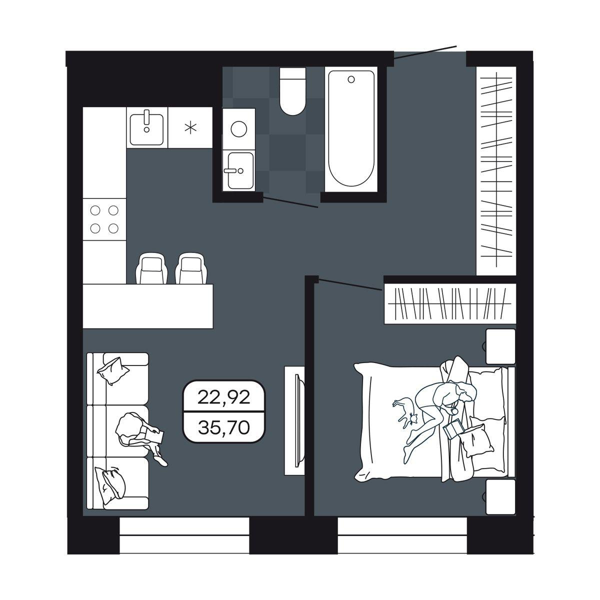 1-комнатная 35 м2 в ЖК Парк Авеню корпус null этаж 13