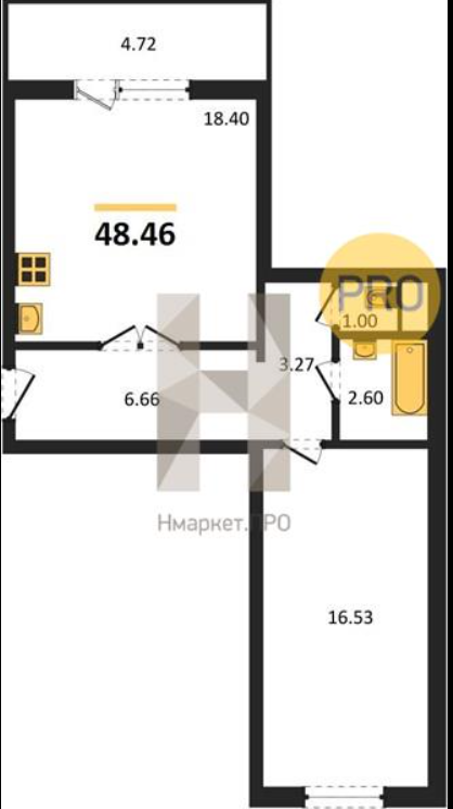 2-комнатная 48.5 м2 в ЖК undefined корпус null этаж 1