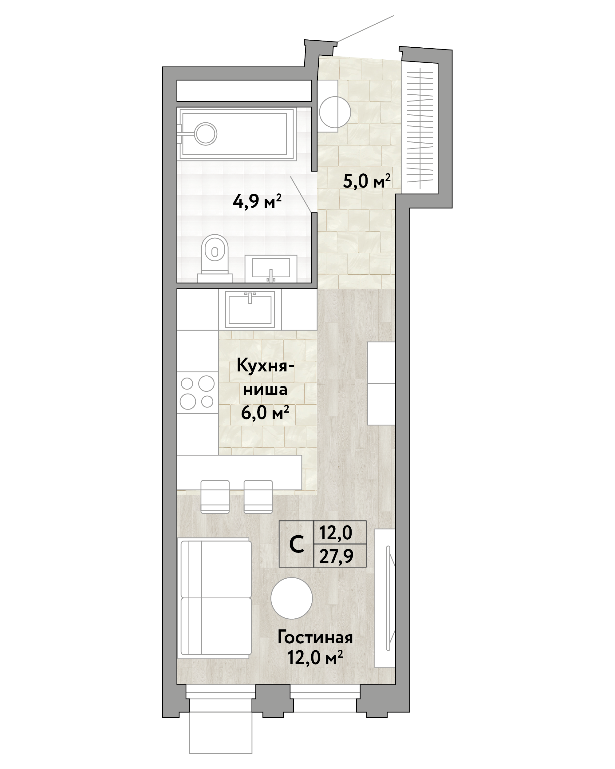 Студия 27 м2 в ЖК Новые Смыслы корпус null этаж 28