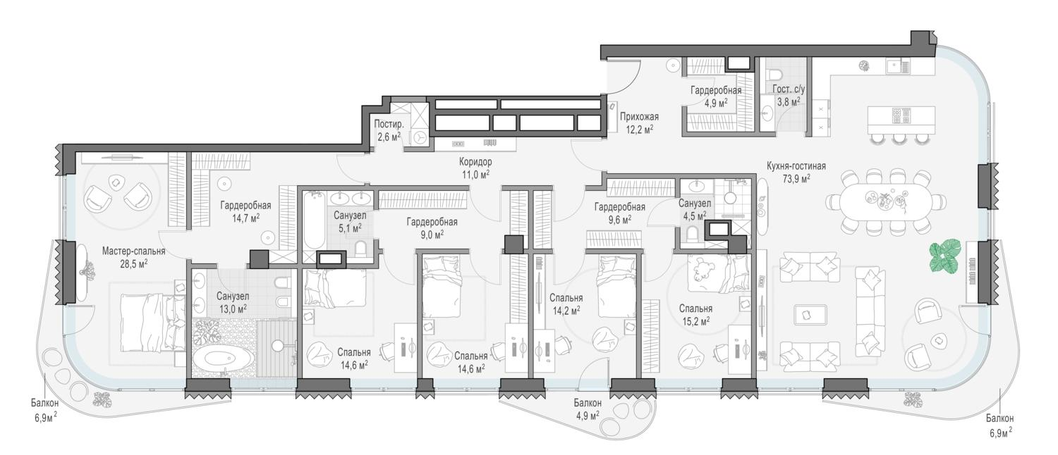 5-комнатная 254 м2 в ЖК Дом «Лаврушинский» корпус null этаж 6