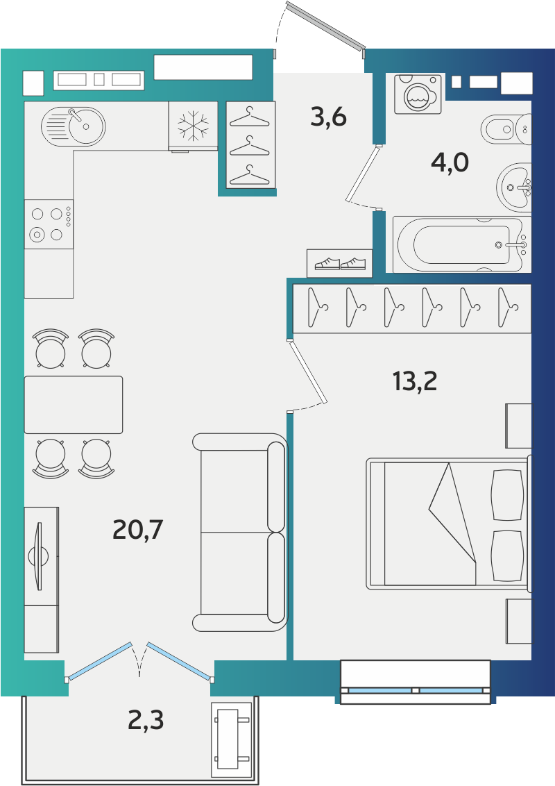1-комнатная 42 м2 в ЖК Экополис корпус null этаж 6