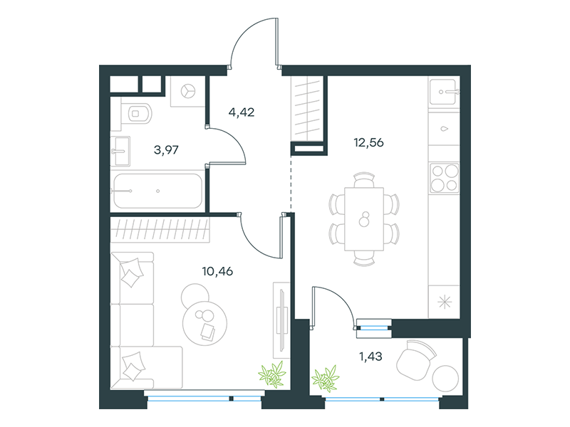 1-комнатная 31 м2 в ЖК Левел Лесной корпус null этаж 15