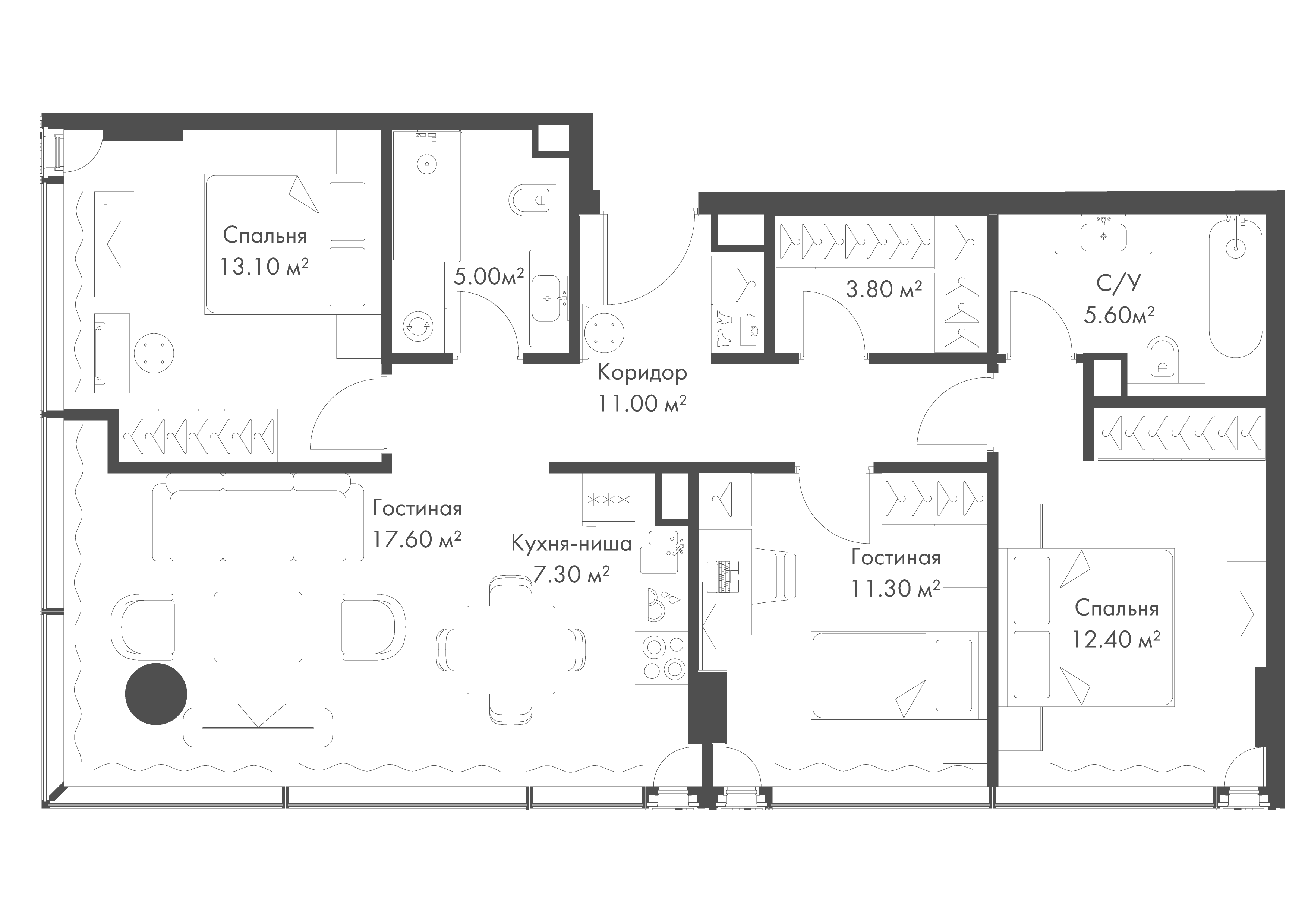 3-комнатная 88 м2 в ЖК СЛАВА корпус null этаж 33