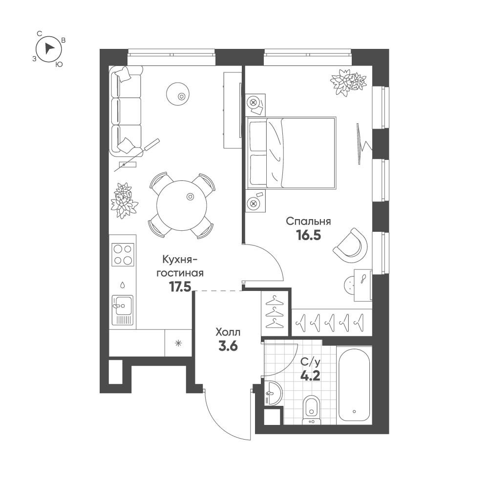 1-комнатная 41 м2 в ЖК Sokolinn Park корпус null этаж 12