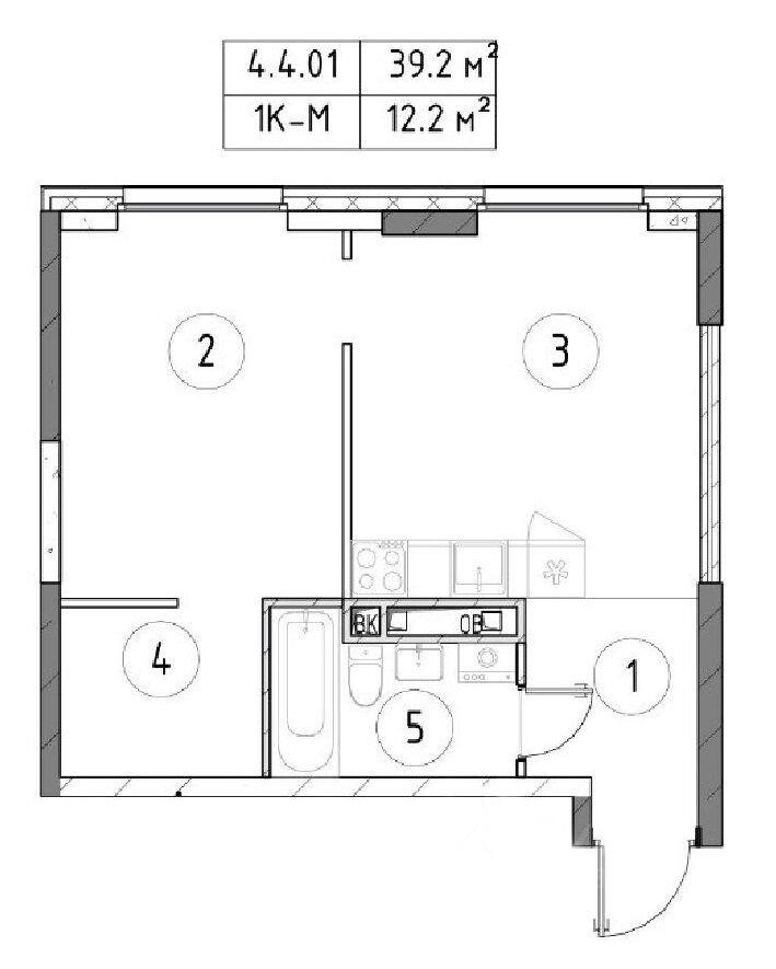 2-комнатная 39.2 м2 в ЖК undefined корпус null этаж 4