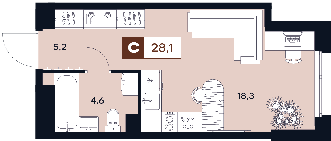 Студия 28 м2 в ЖК Юту корпус null этаж 2