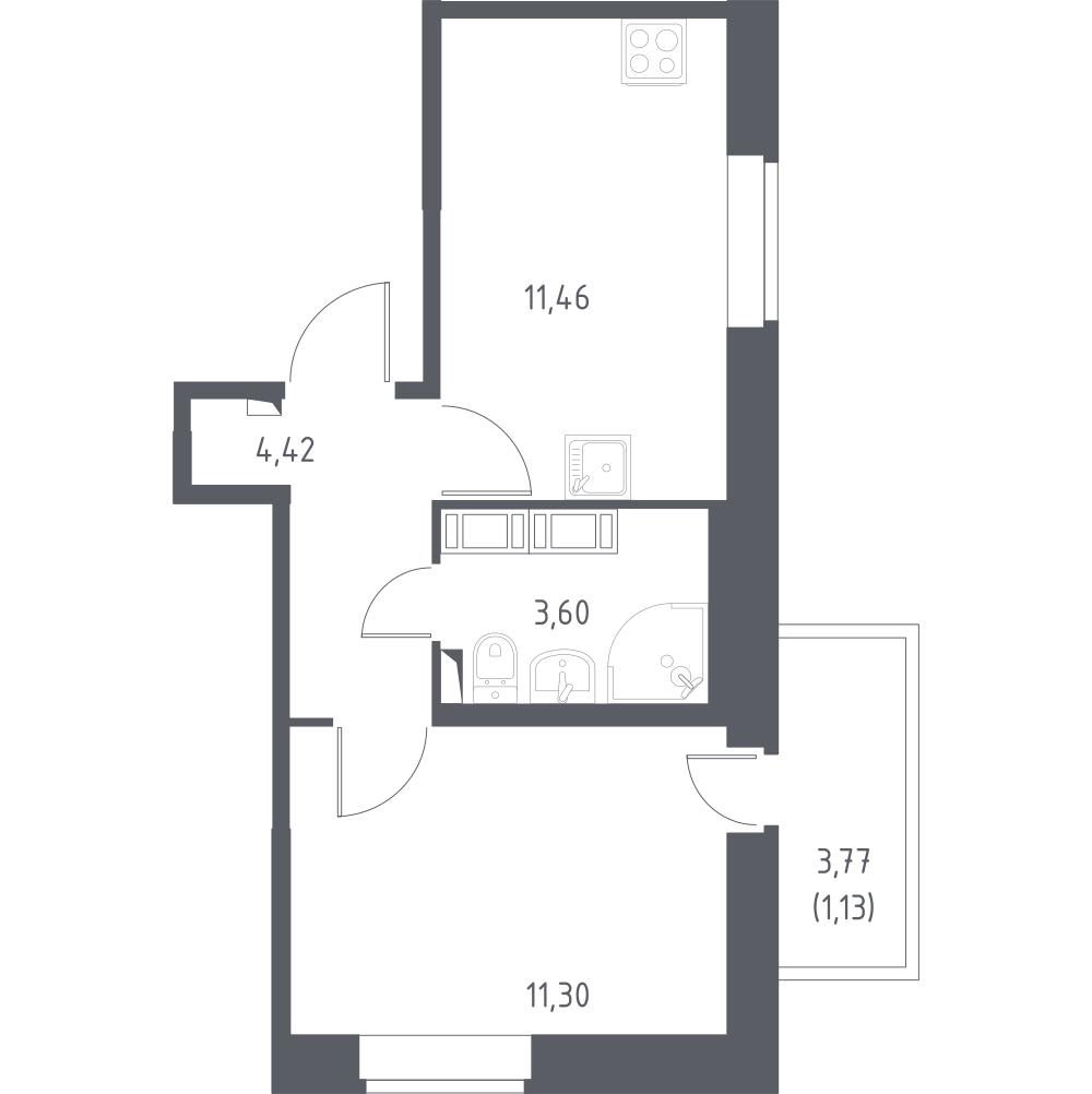 1-комнатная 31 м2 в ЖК Новое Колпино корпус null этаж 6
