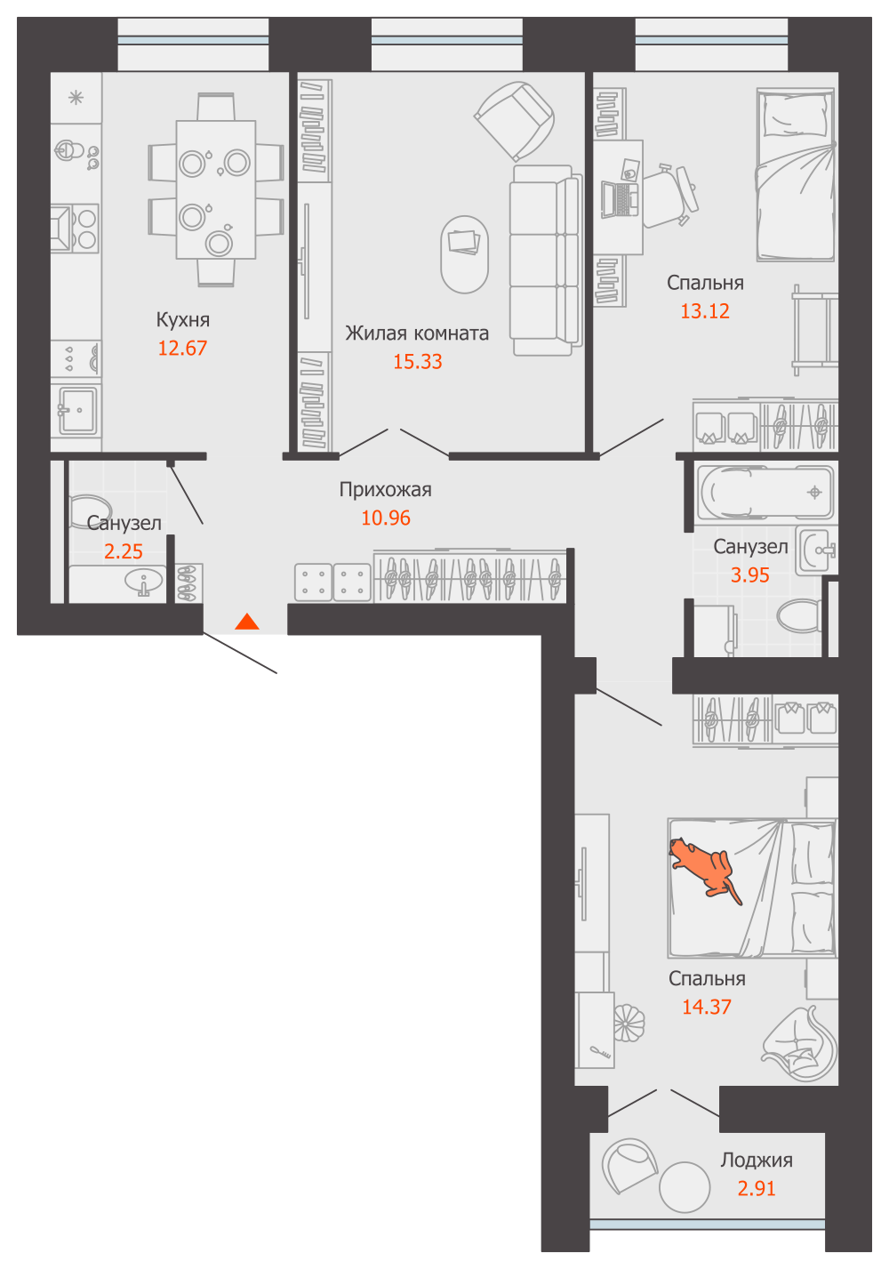 3-комнатная 74 м2 в ЖК ЖК Город Новаторов корпус null этаж 8