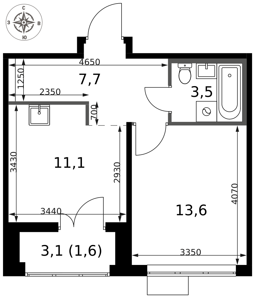 1-комнатная 37 м2 в ЖК 1-й Саларьевский корпус null этаж 8