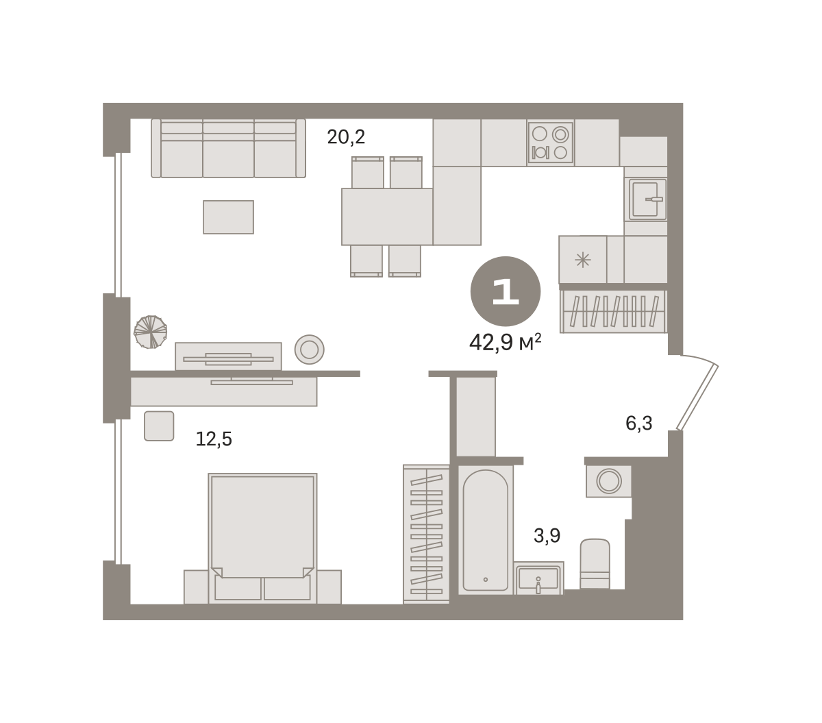 1-комнатная 42 м2 в ЖК Квартал Герцена корпус null этаж 15