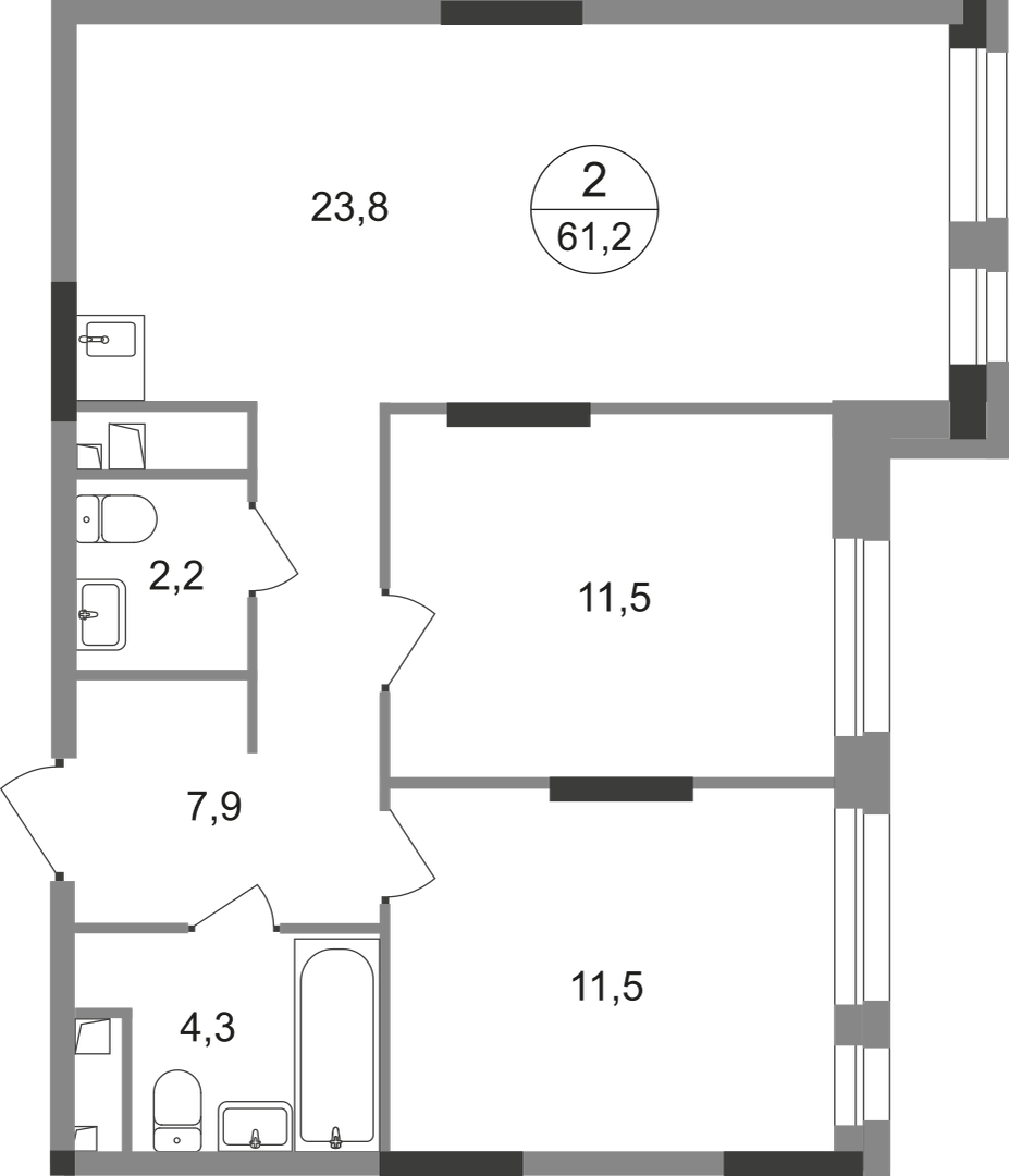 2-комнатная 61 м2 в ЖК Первый Московский корпус null этаж 4