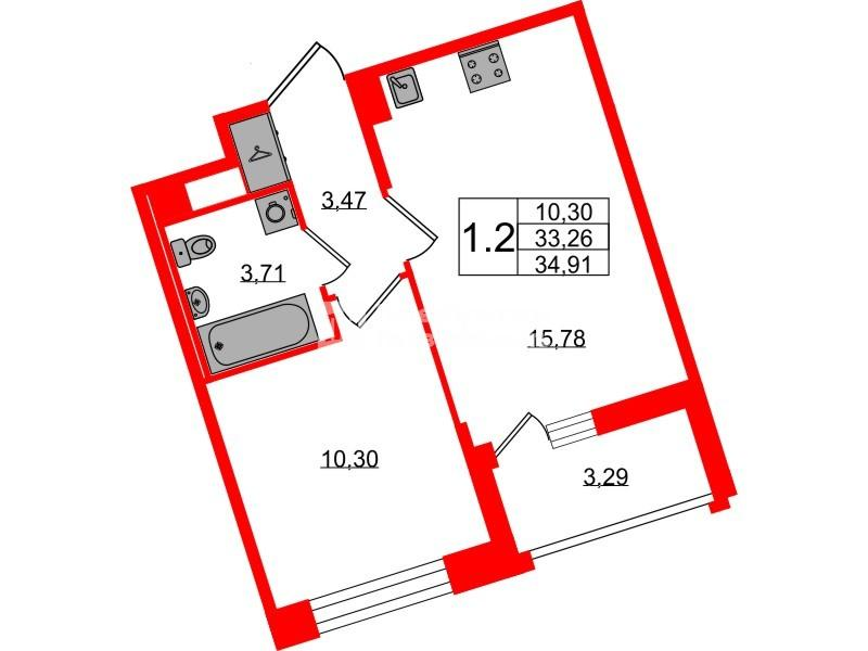 1-комнатная 33 м2 в ЖК Астра Континенталь корпус null этаж 9