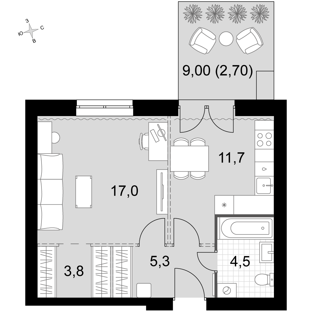 1-комнатная 45 м2 в ЖК Дубровицы Клаб корпус null этаж 1