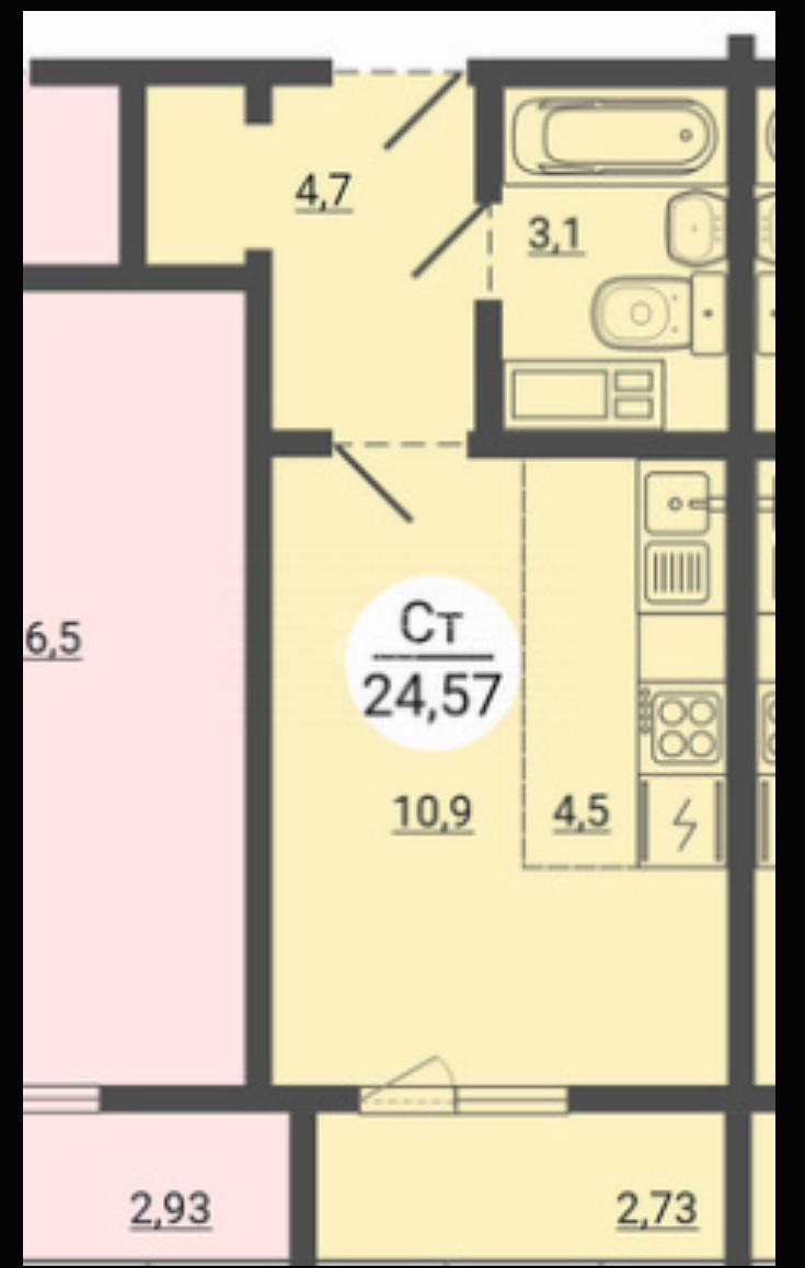 Студия 24.3 м2 в ЖК undefined корпус null этаж 19