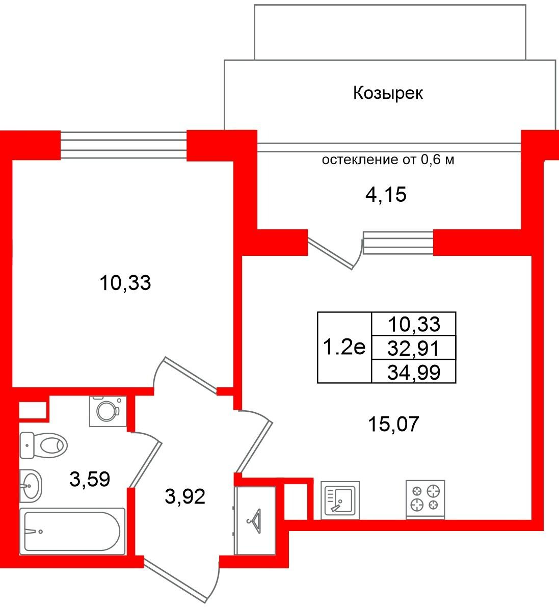 1-комнатная 32 м2 в ЖК Универ Сити корпус null этаж 2