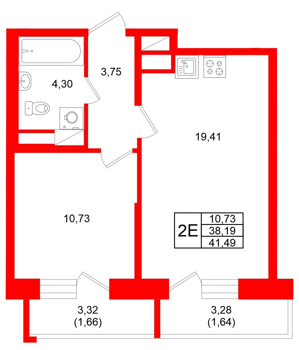 1-комнатная 41 м2 в ЖК Юнтолово корпус null этаж 14