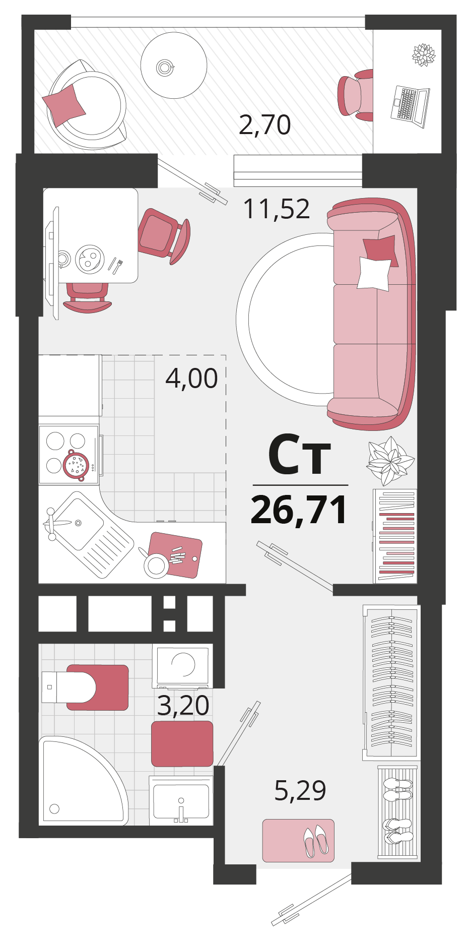 Студия 26 м2 в ЖК Родные просторы корпус null этаж 7