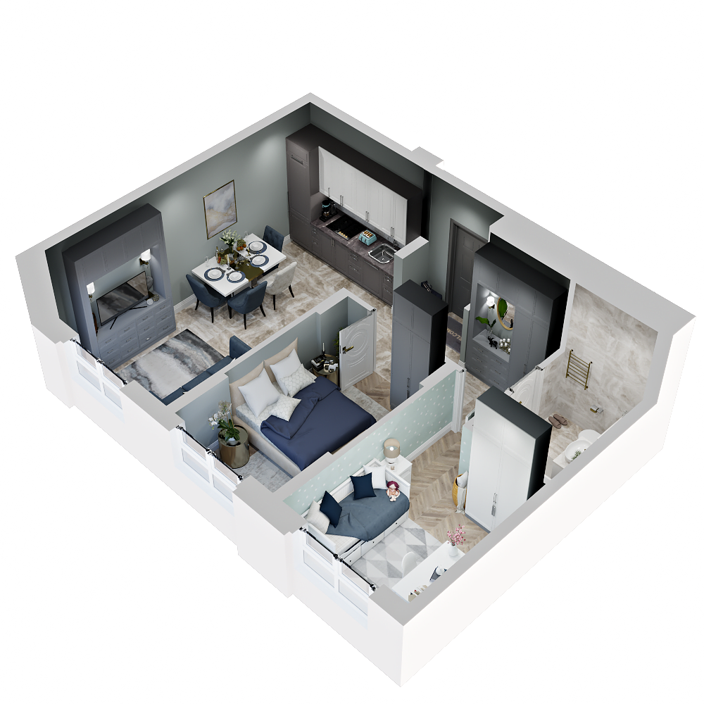 2-комнатная 54 м2 в ЖК Зеленая территория корпус null этаж 2