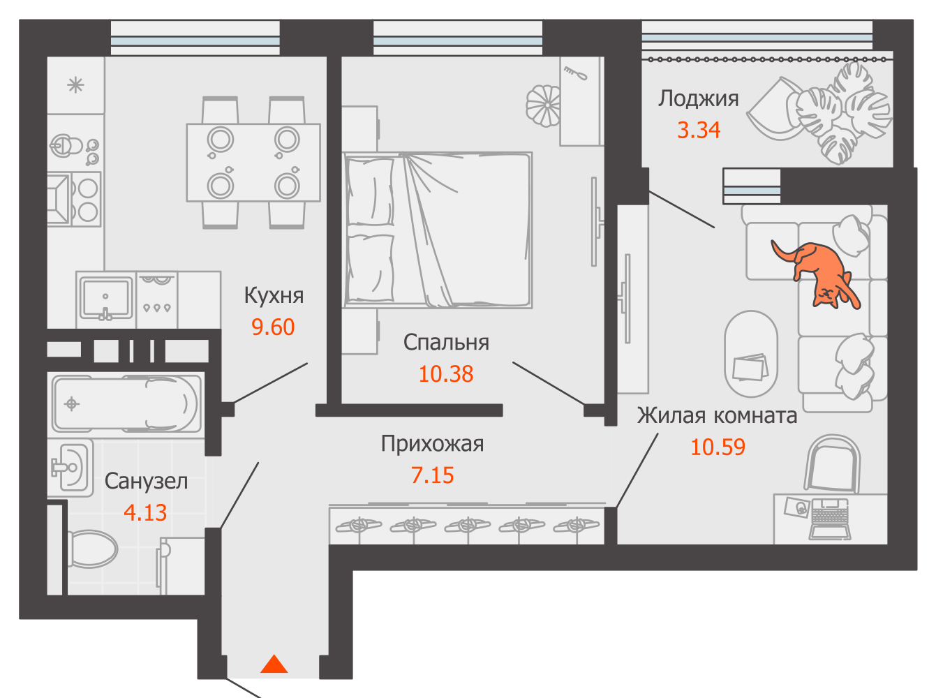 2-комнатная 44 м2 в ЖК Камаполис корпус null этаж 3