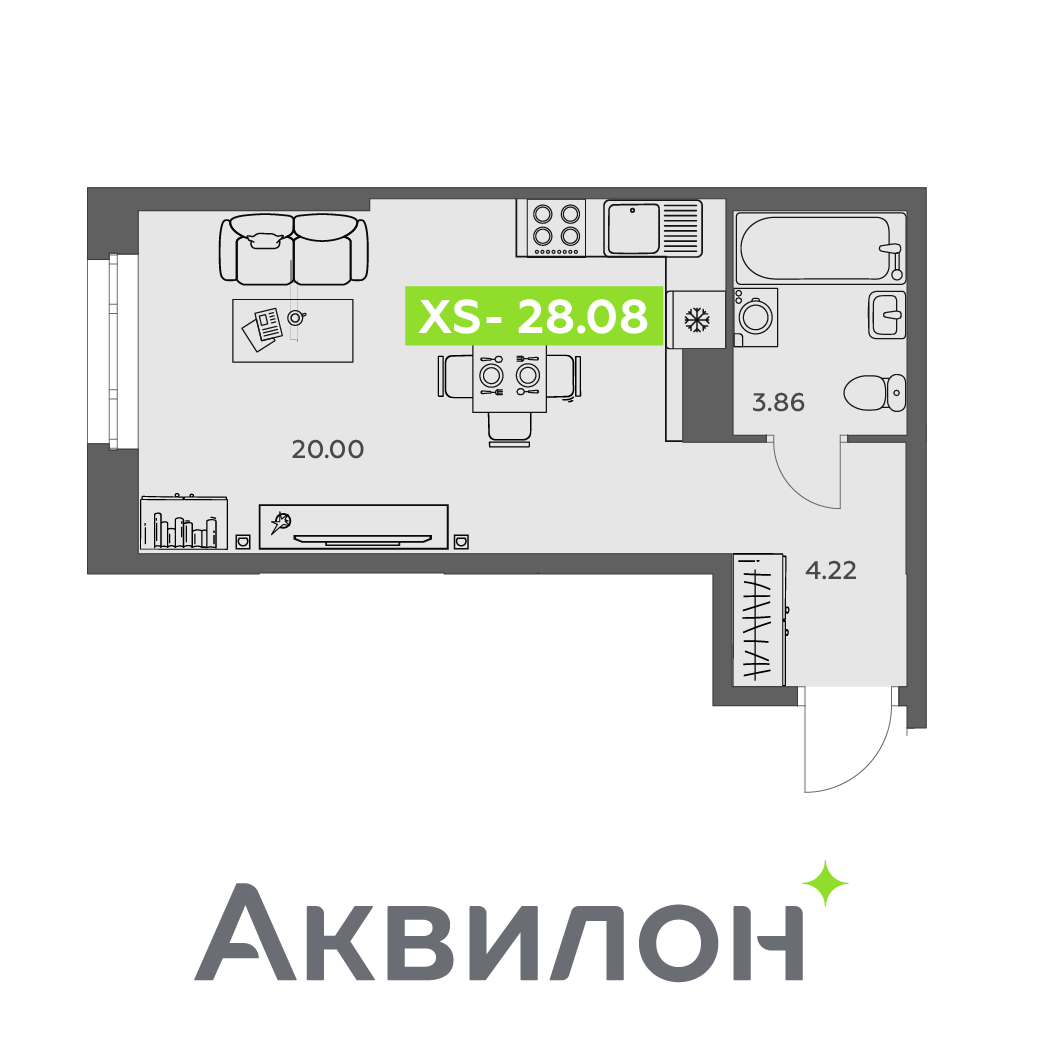 Студия 28 м2 в ЖК Аквилон АКВАРТАЛ корпус null этаж 9