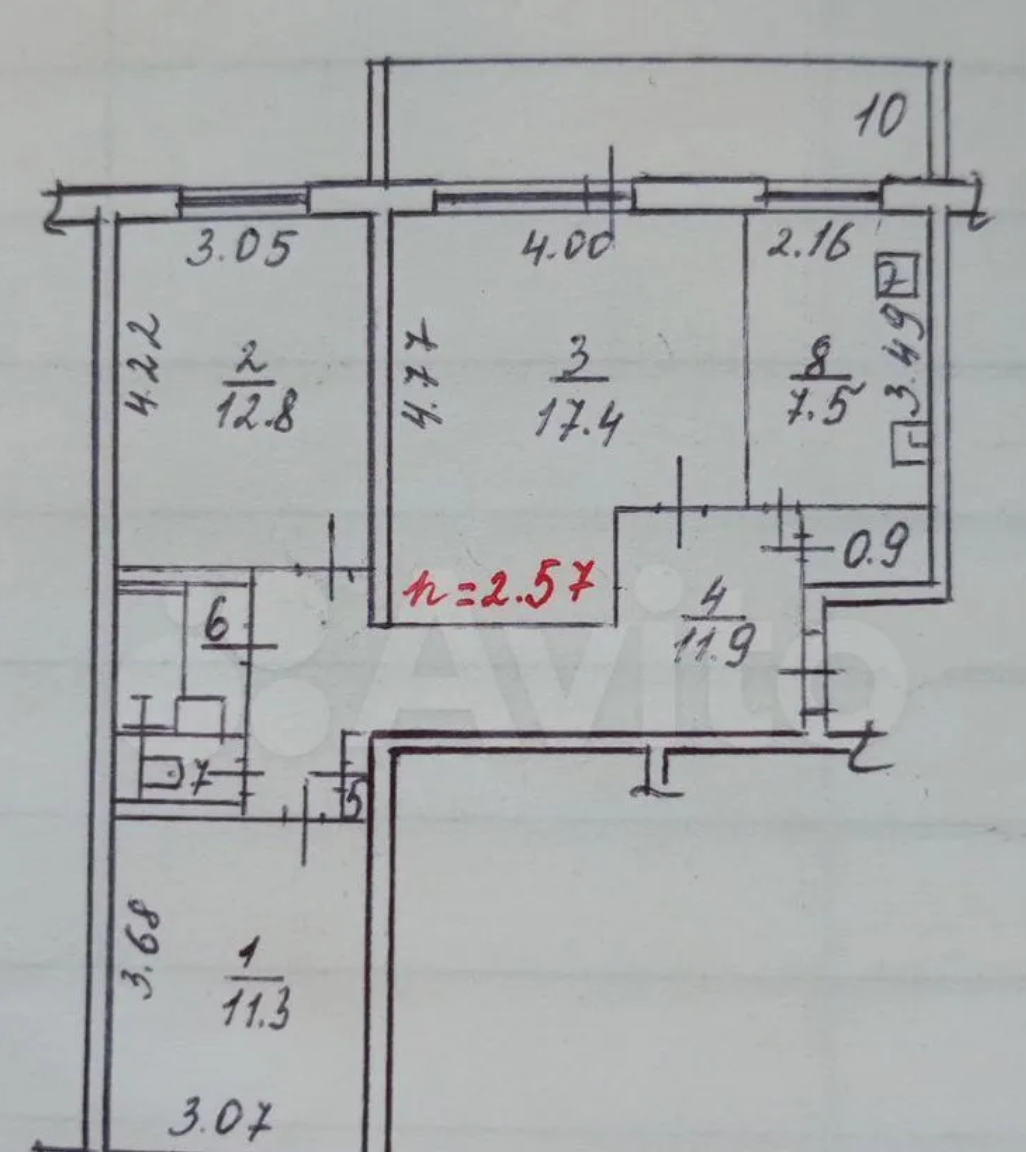 3-комнатная 65.6 м2 в ЖК undefined корпус null этаж 5