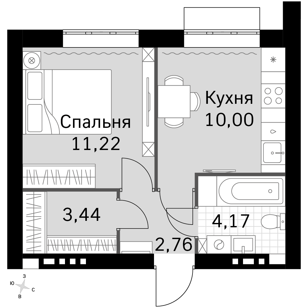 1-комнатная 31 м2 в ЖК Жаворонки Клаб корпус null этаж 4