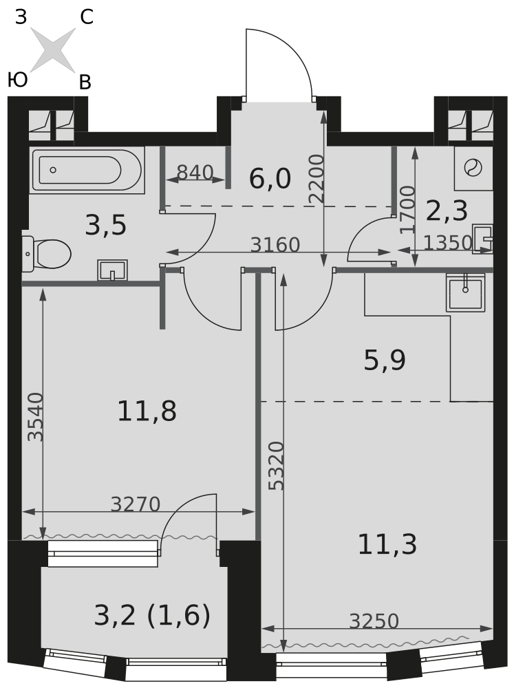 2-комнатная 42 м2 в ЖК Роттердам корпус null этаж 2