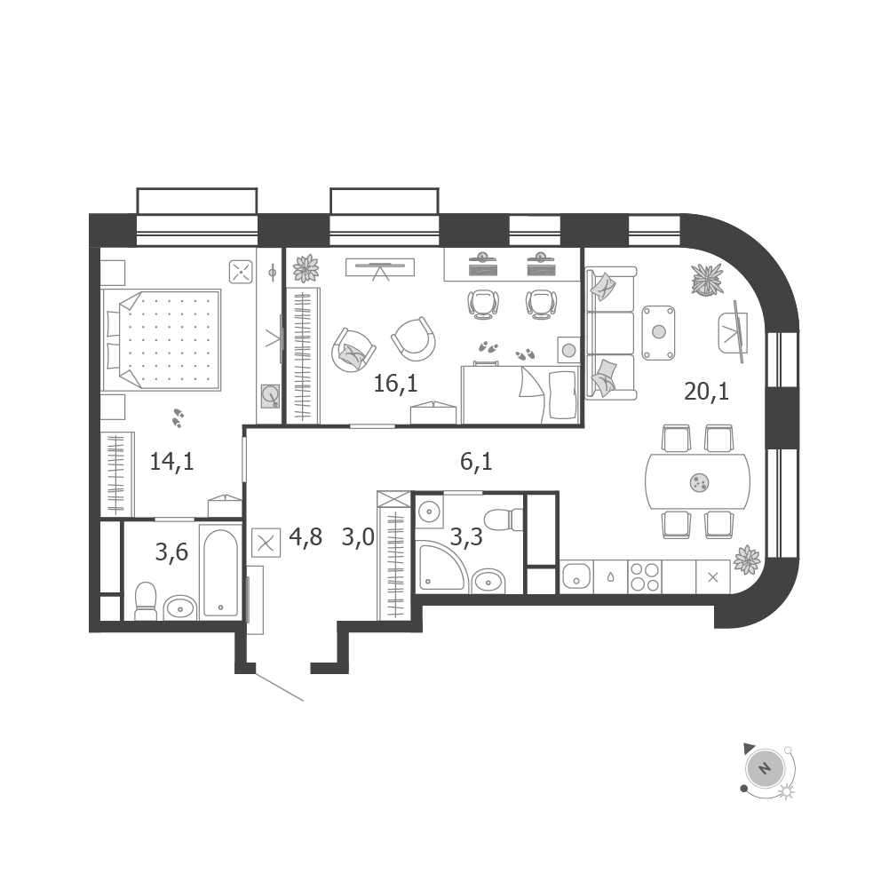 2-комнатная 71 м2 в ЖК Shagal корпус null этаж 12