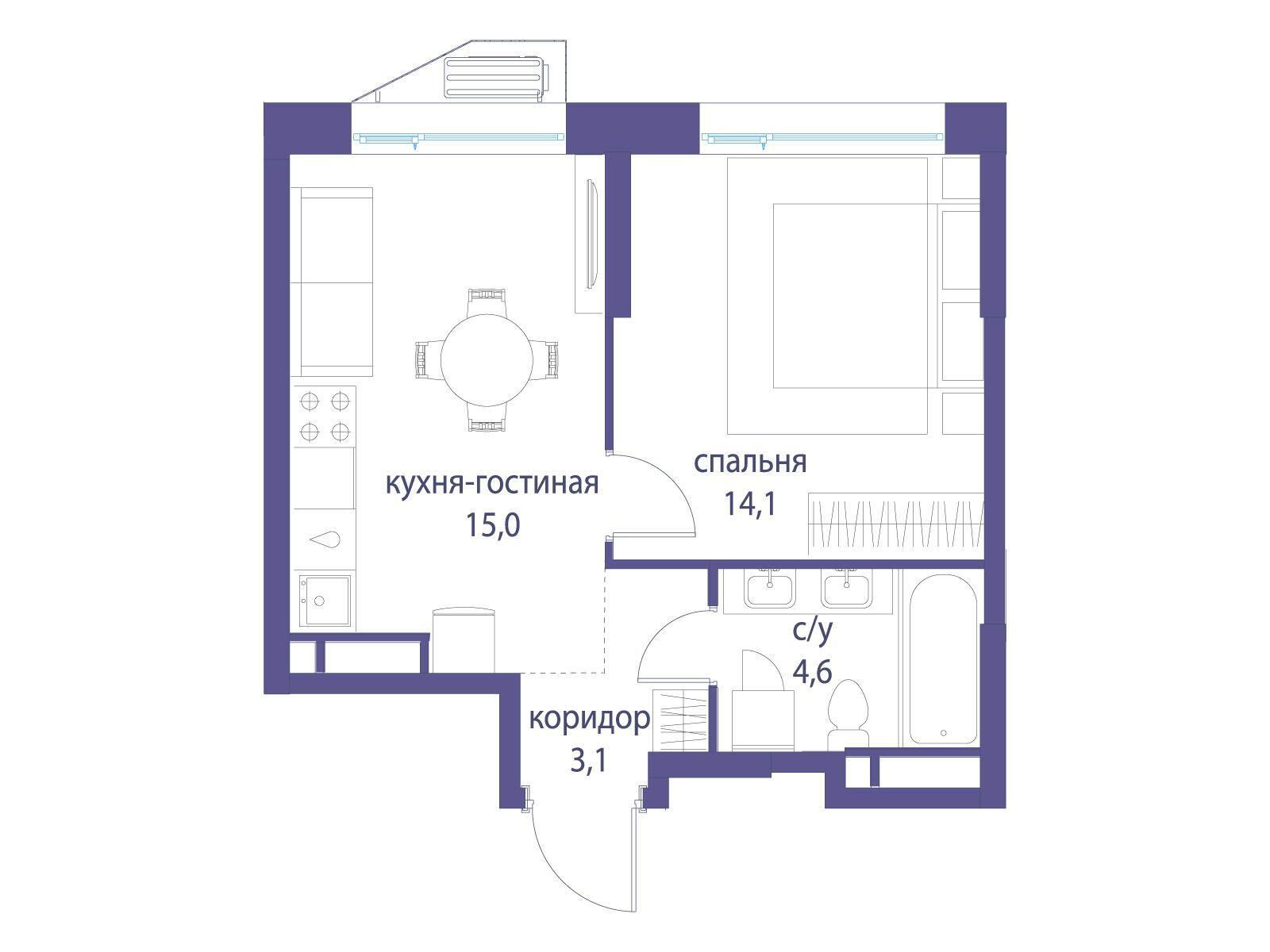 1-комнатная 36 м2 в ЖК Символ корпус null этаж 14