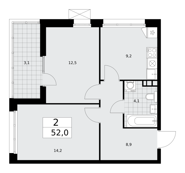 2-комнатная 51 м2 в ЖК Деснаречье корпус null этаж 14