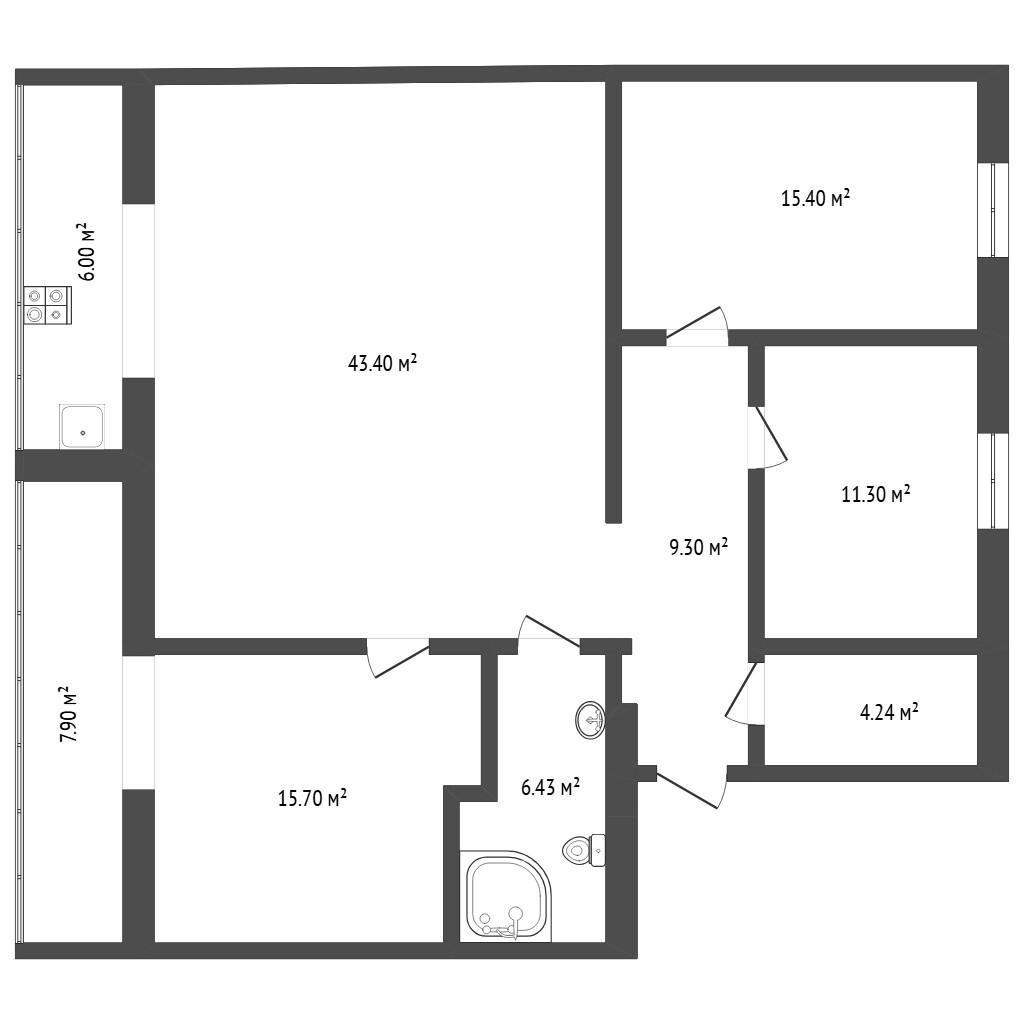 3-комнатная 122.7 м2 в ЖК undefined корпус null этаж 3