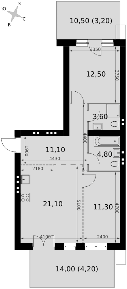 3-комнатная 71 м2 в ЖК Апрелевка Клаб корпус null этаж 1