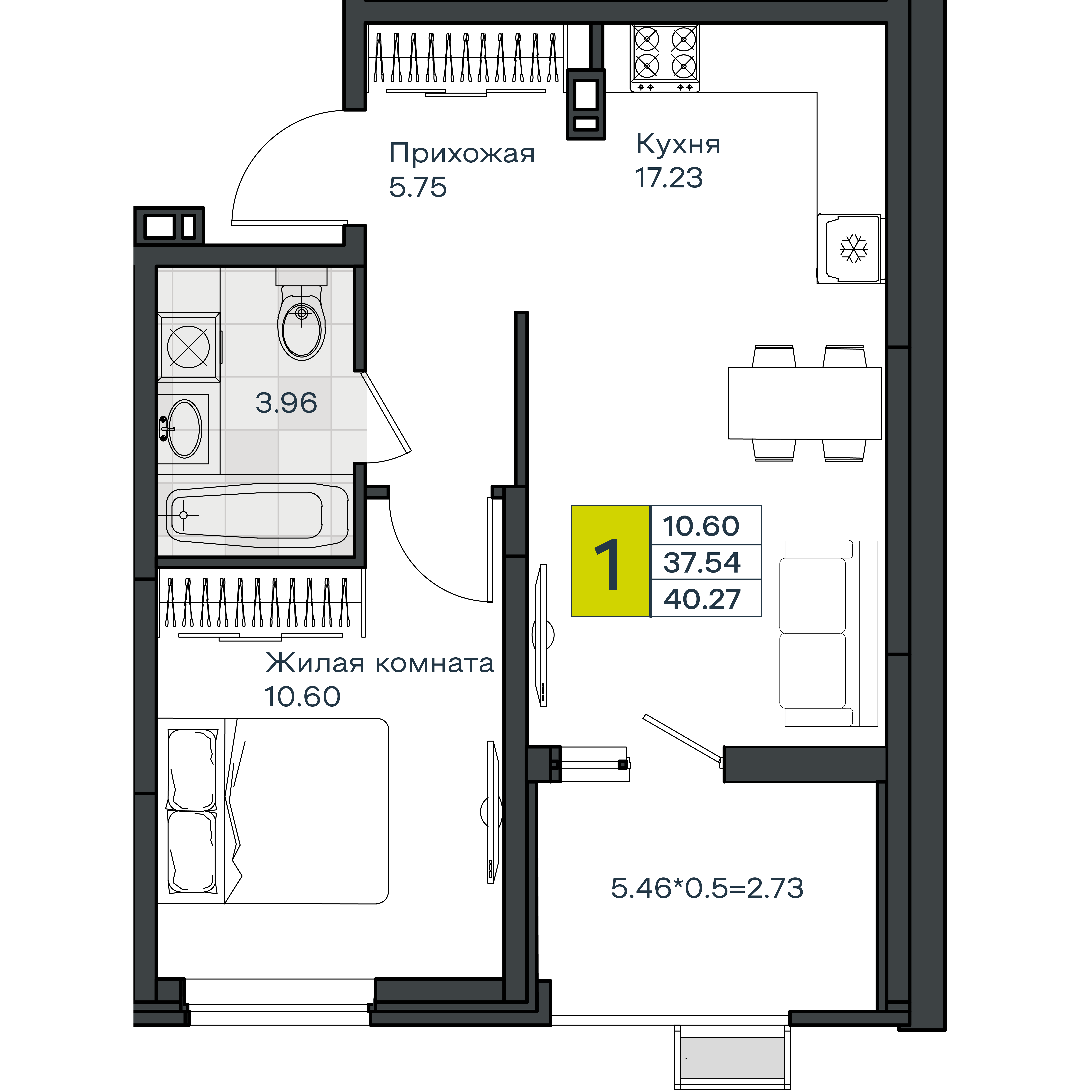 1-комнатная 40 м2 в ЖК МОНО Квартал корпус null этаж 6