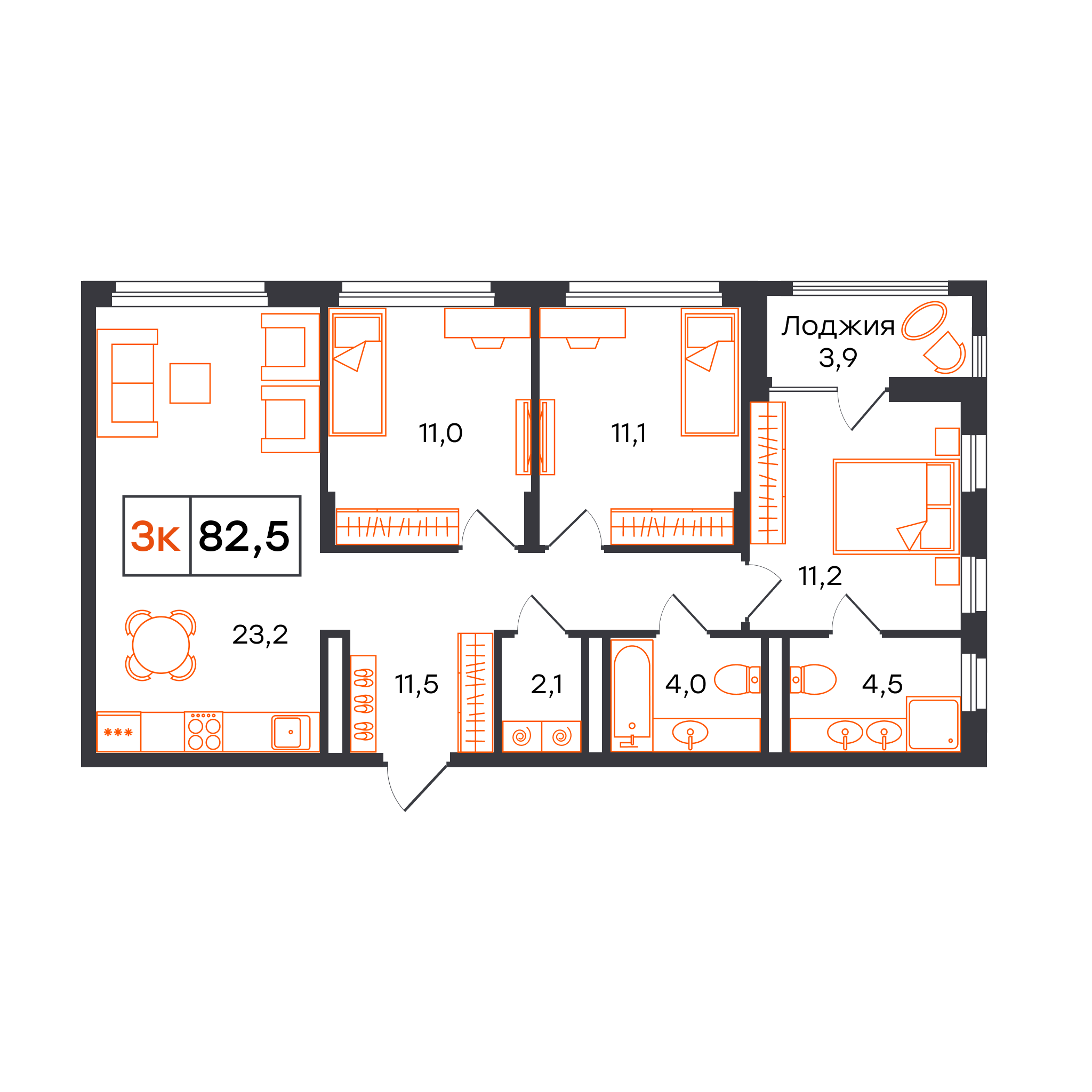 3-комнатная 82 м2 в ЖК Александровский корпус null этаж 13