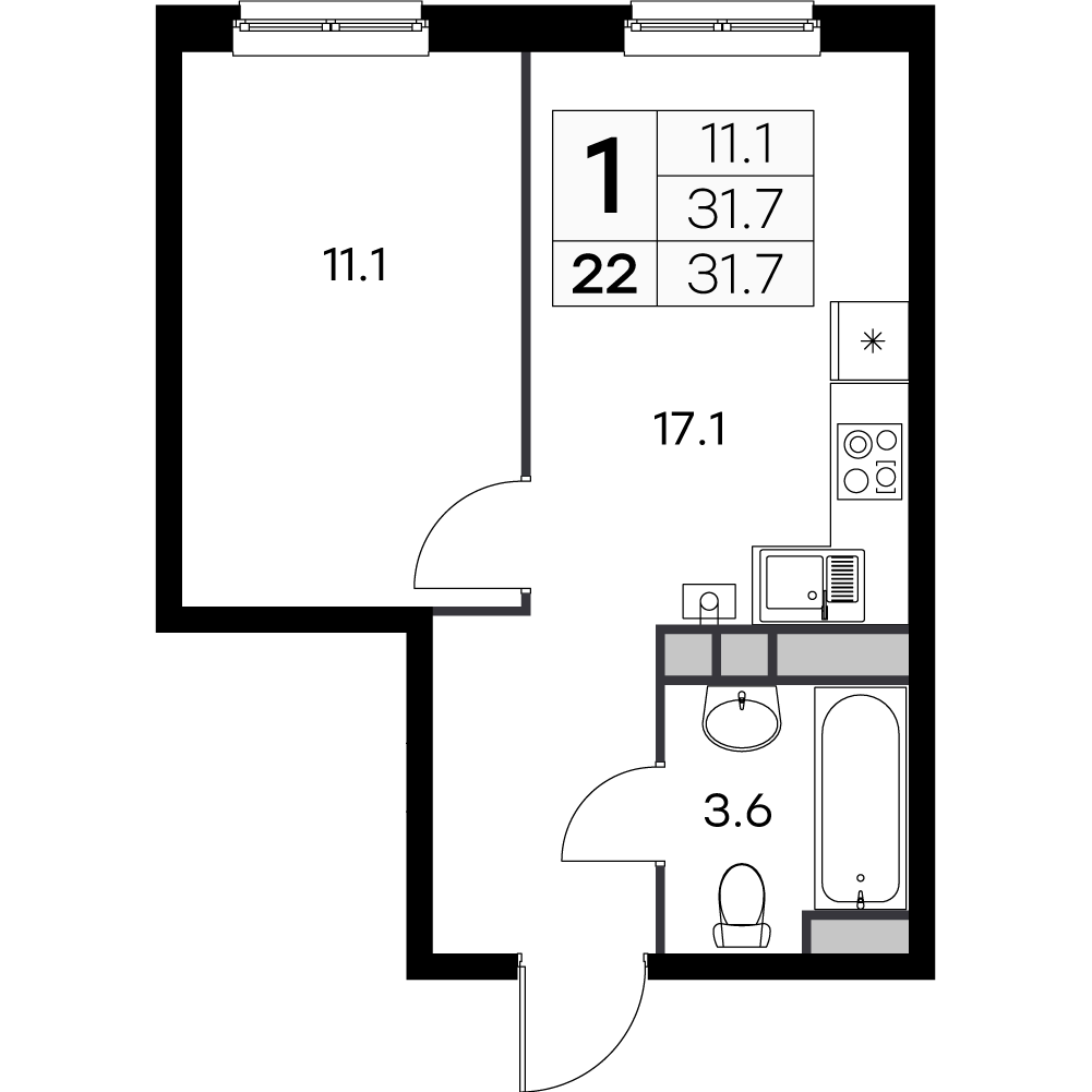 1-комнатная 31 м2 в ЖК Новая Жизнь - Ройка корпус null этаж 3