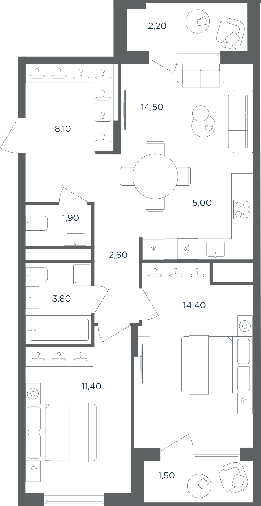 3-комнатная 61 м2 в ЖК Равновесие корпус null этаж 3