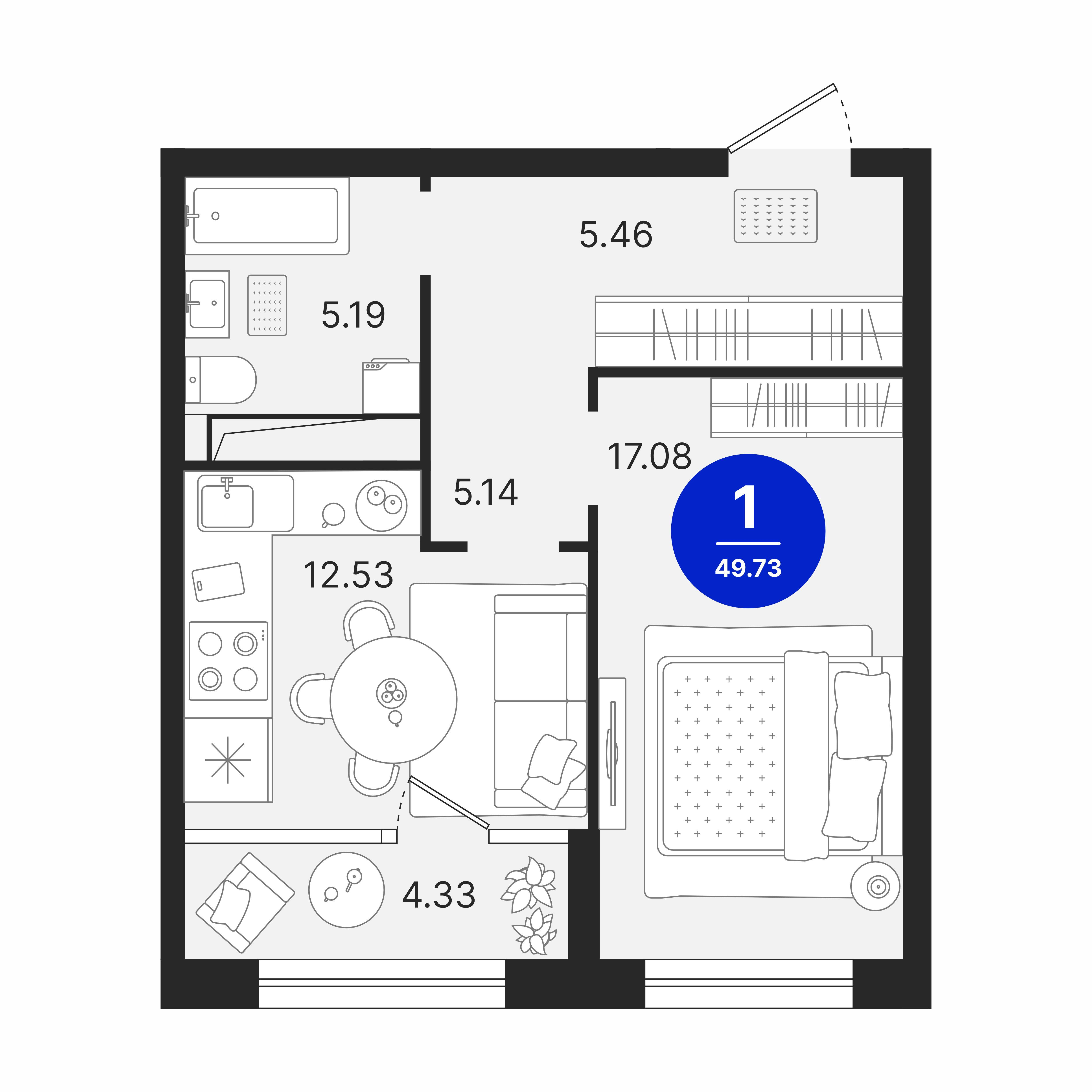 1-комнатная 49 м2 в ЖК Северное Сияние корпус null этаж 9