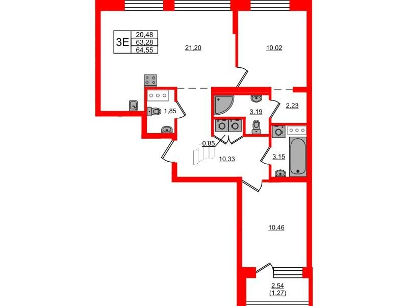 2-комнатная 64 м2 в ЖК Айди Мурино 3 корпус null этаж 2