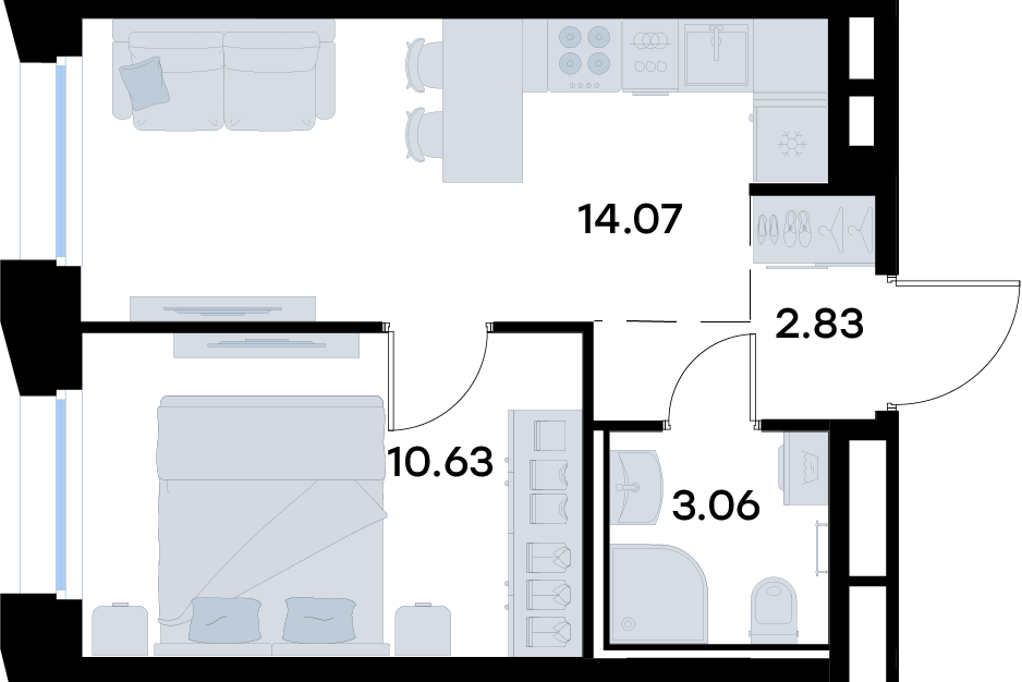 1-комнатная 30 м2 в ЖК  GloraX Урицкого корпус null этаж 6