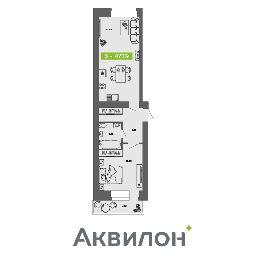 Студия 47 м2 в ЖК Аквилон ROSA корпус null этаж 11