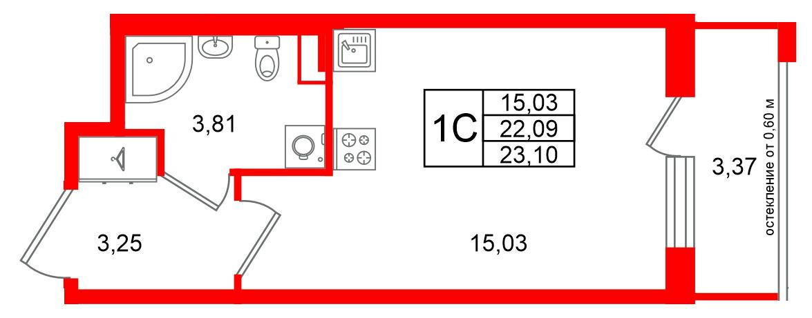 Студия 22 м2 в ЖК Univer City корпус null этаж 1