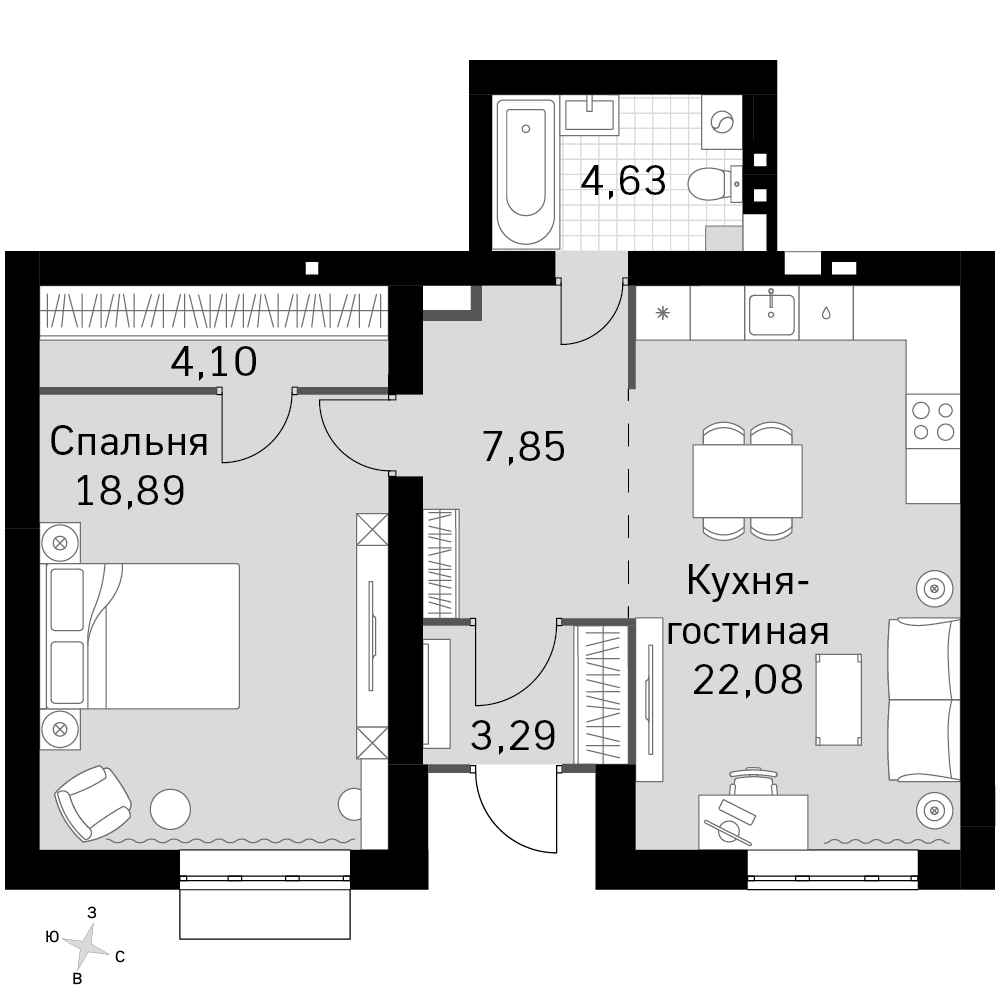 1-комнатная 60 м2 в ЖК Жаворонки Клаб корпус null этаж 1