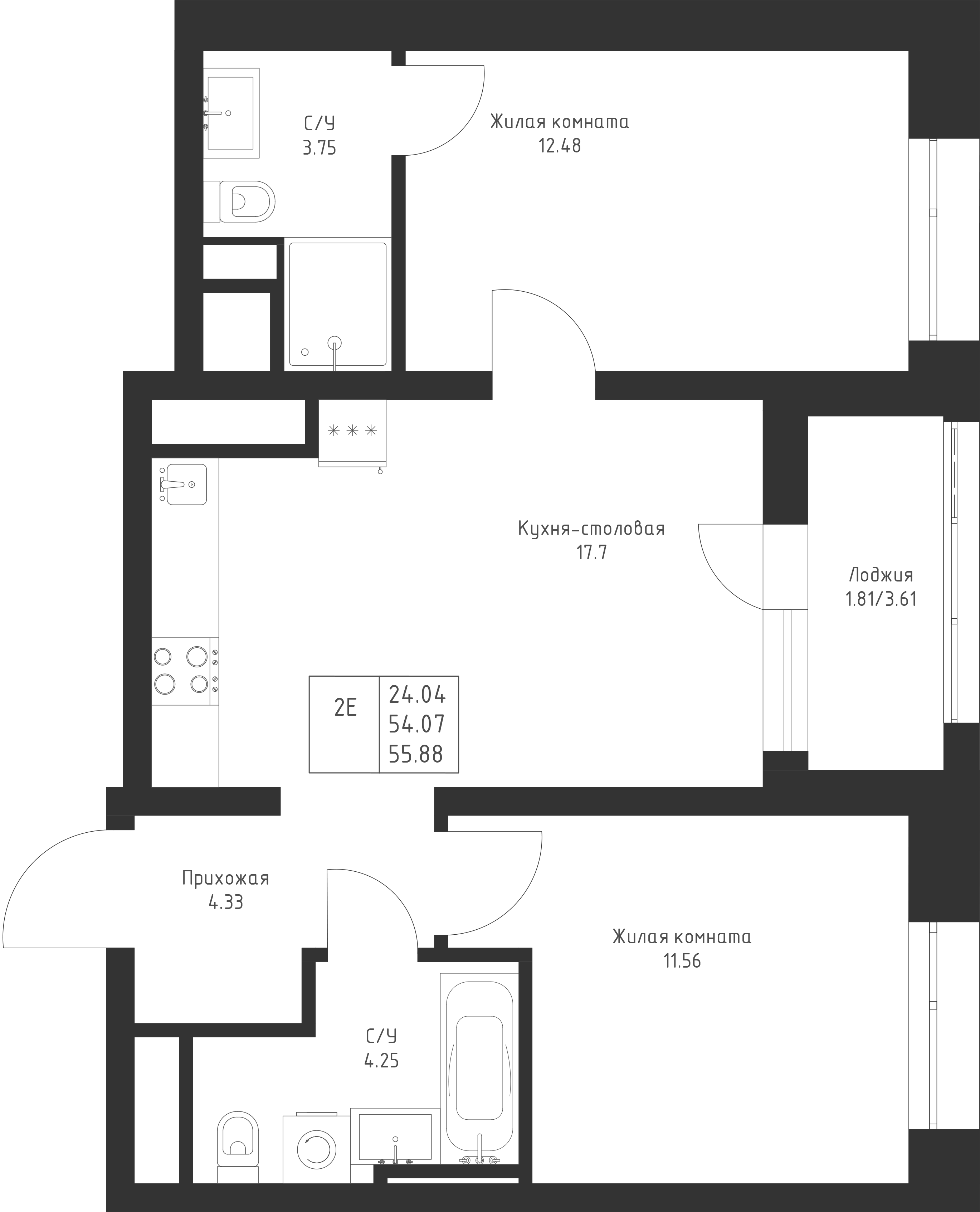 Студия 55 м2 в ЖК Мой Ритм корпус null этаж 13